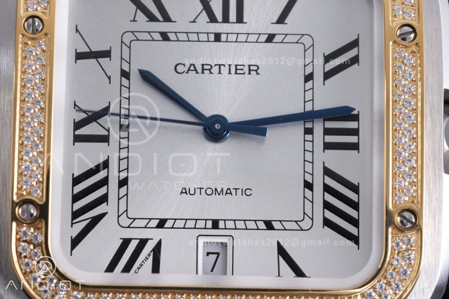 Santos de Cartier 40mm SS AF 1:1 Best Edition White Dial YG Diamond Bezel on SS SmartLinks Bracelet MIYOTA 9015