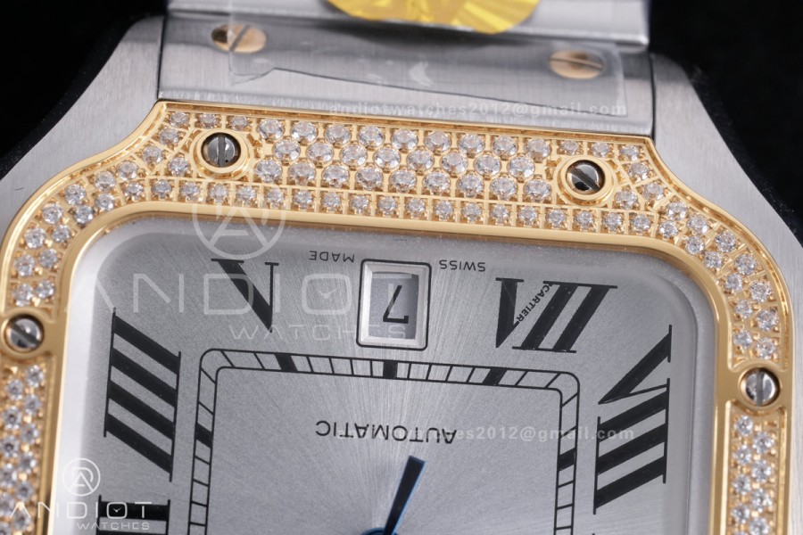 Santos de Cartier 40mm SS AF 1:1 Best Edition White Dial YG Diamond Bezel on SS SmartLinks Bracelet MIYOTA 9015