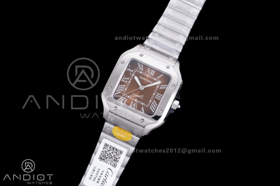 Santos de Cartier 35mm SS AF 1:1 Best Edition Brown Dial on SS SmartLinks Bracelet MIYOTA 9015