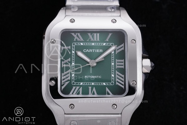 Santos de Cartier 35mm SS AF 1:1 Best Edition Green Dial on SS SmartLinks Bracelet MIYOTA 9015