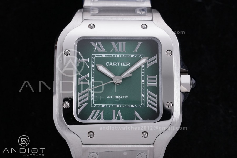 Santos de Cartier 35mm SS AF 1:1 Best Edition Green Dial on SS SmartLinks Bracelet MIYOTA 9015