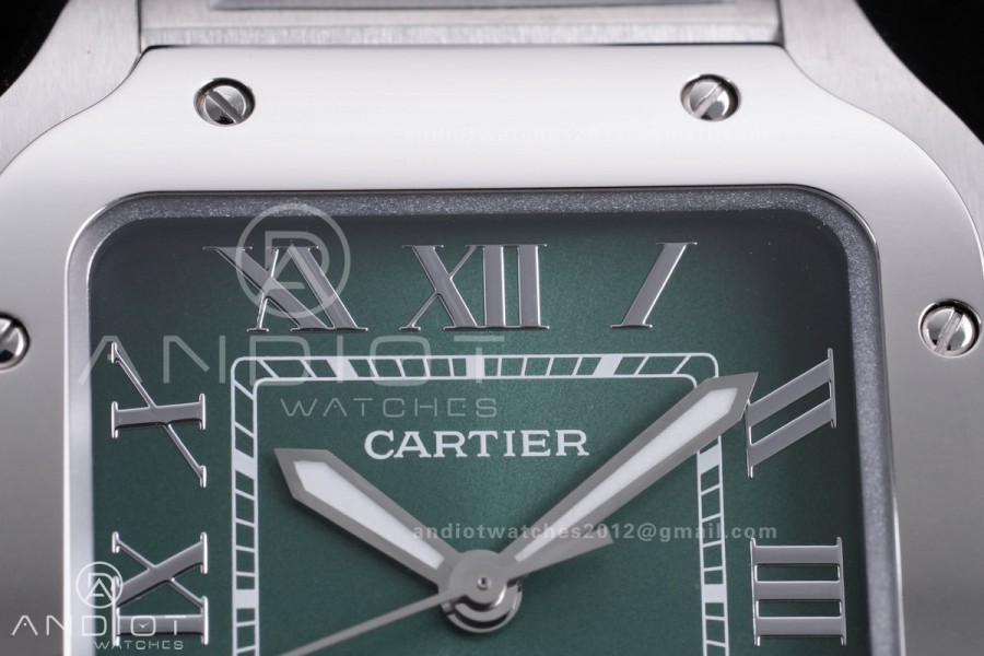 Santos de Cartier 35mm SS AF 1:1 Best Edition Green Dial on SS SmartLinks Bracelet MIYOTA 9015