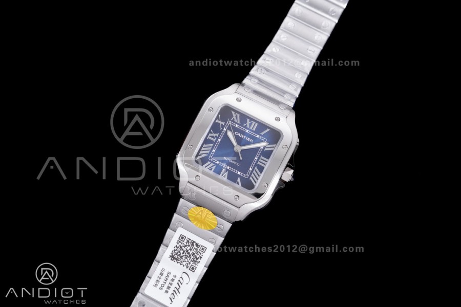 Santos de Cartier 35mm SS AF 1:1 Best Edition Blue Dial on SS SmartLinks Bracelet MIYOTA 9015