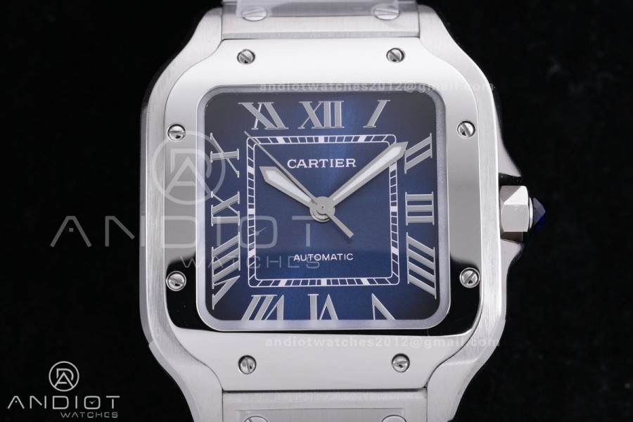 Santos de Cartier 35mm SS AF 1:1 Best Edition Blue Dial on SS SmartLinks Bracelet MIYOTA 9015