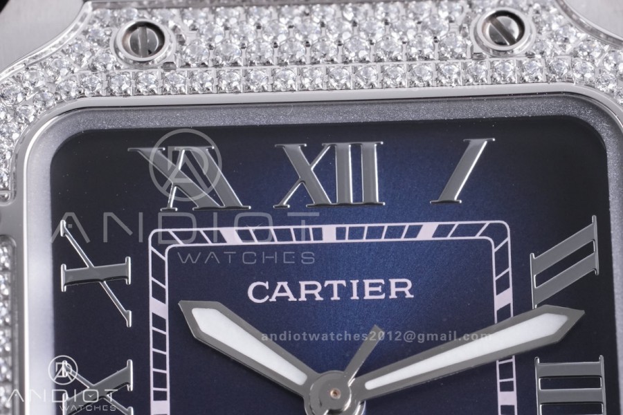 Santos de Cartier 35mm SS AF 1:1 Best Edition  Full Diamond Bezel Blue Dial on SS SmartLinks Bracelet MIYOTA 9015
