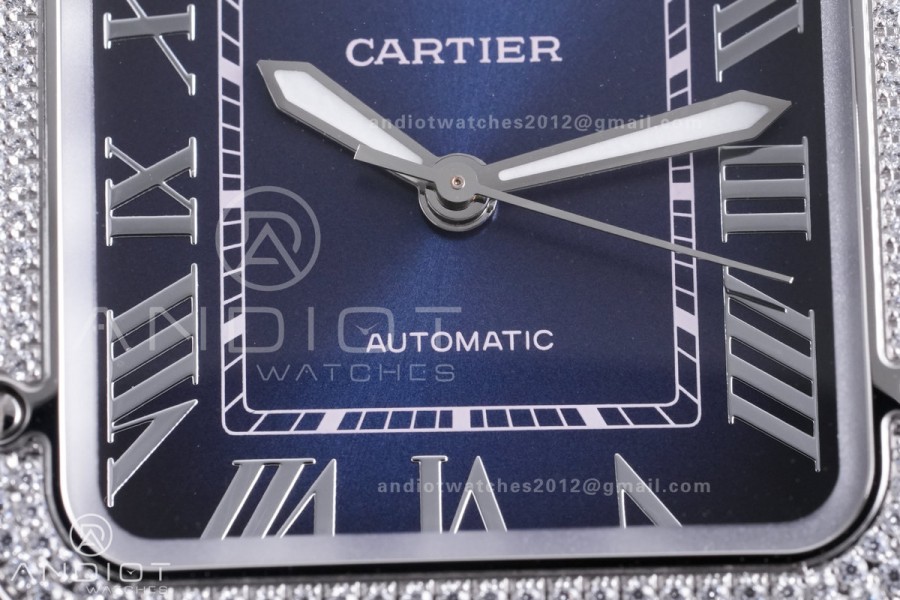 Santos de Cartier 35mm SS AF 1:1 Best Edition  Full Diamond Bezel Blue Dial on SS SmartLinks Bracelet MIYOTA 9015