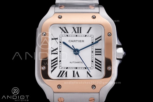 Santos de Cartier 35mm SS/RG AF 1:1 Best Edition White Dial on SS SmartLinks Bracelet MIYOTA 9015