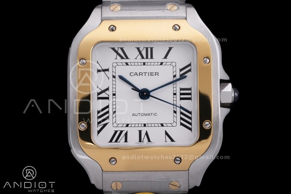 Santos de Cartier 35mm SS/YG AF 1:1 Best Edition White Dial on SS SmartLinks Bracelet MIYOTA 9015