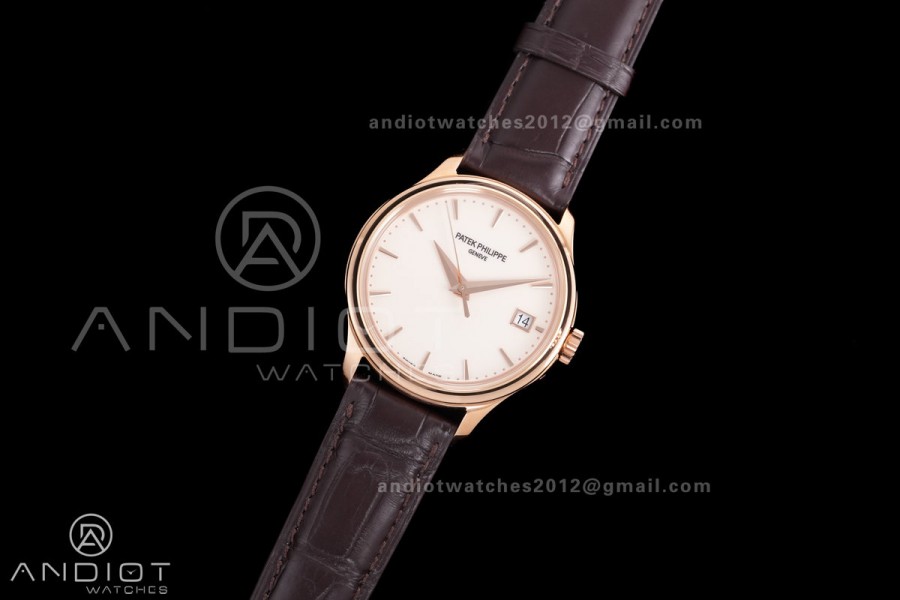 Calatrava 5227 RG 3KF 1:1 Best Edition White Dial on Brown Leather Strap A324 Super Clone V2