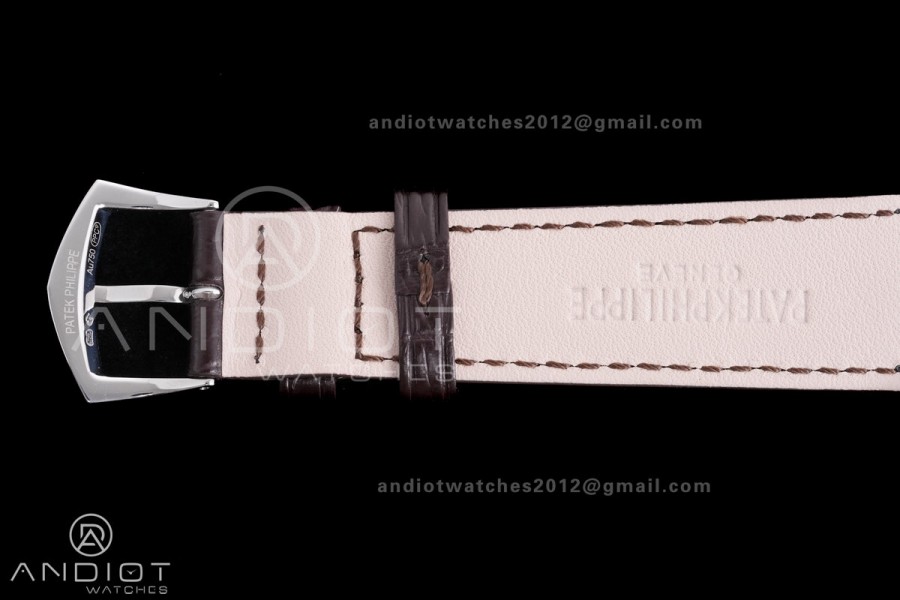 Calatrava 5227 SS 3KF 1:1 Best Edition White Dial on Brown Leather Strap A324 Super Clone V2