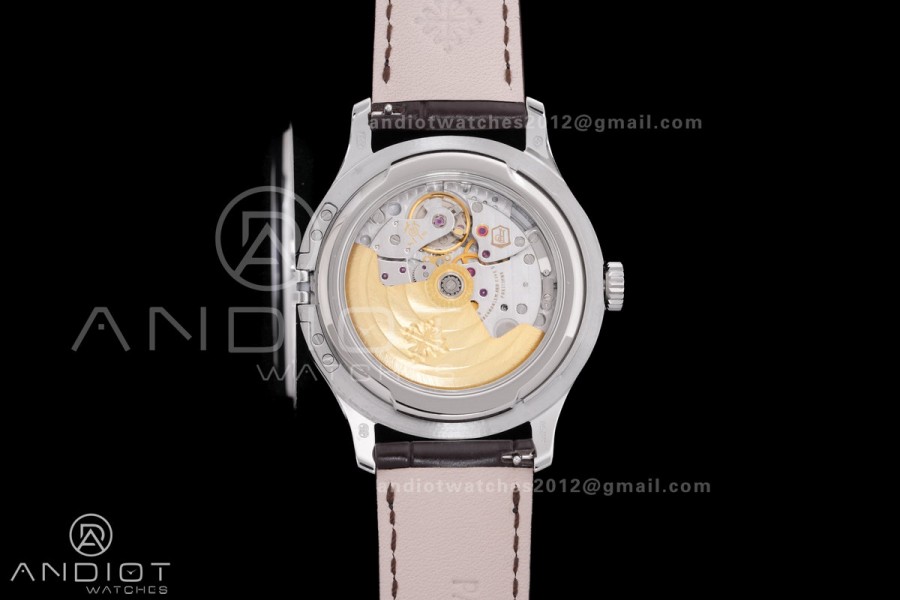 Calatrava 5227 SS 3KF 1:1 Best Edition White Dial on Brown Leather Strap A324 Super Clone V2