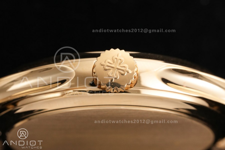 Calatrava 5227 YG 3KF 1:1 Best Edition White Dial on Brown Leather Strap A324 Super Clone V2