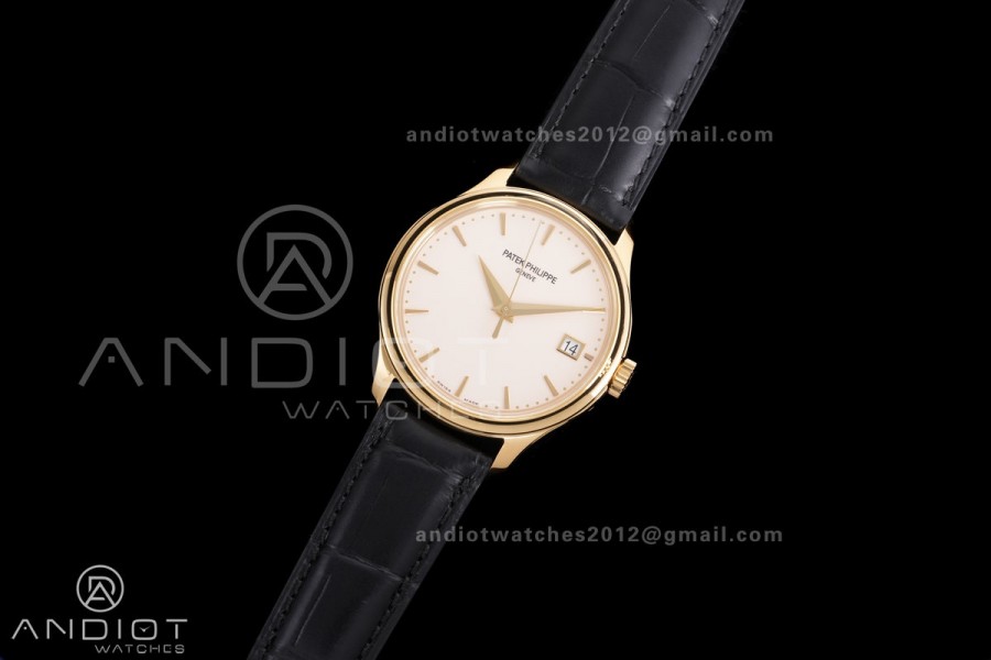 Calatrava 5227 YG 3KF 1:1 Best Edition White Dial on Brown Leather Strap A324 Super Clone V2