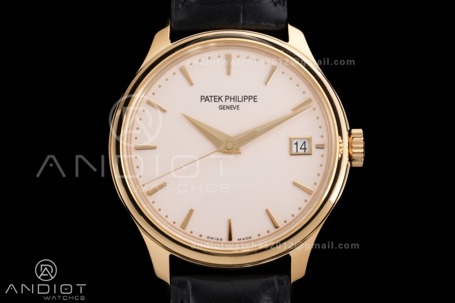 Calatrava 5227 YG 3KF 1:1 Best Edition White Dial on Brown Leather Strap A324 Super Clone V2