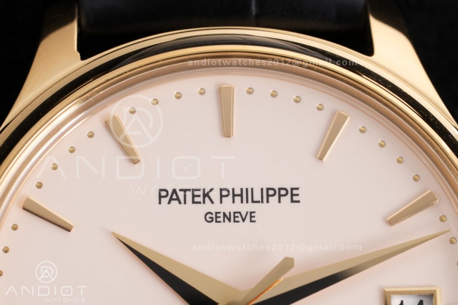 Calatrava 5227 YG 3KF 1:1 Best Edition White Dial on Brown Leather Strap A324 Super Clone V2
