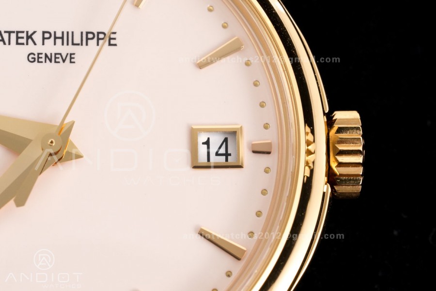 Calatrava 5227 YG 3KF 1:1 Best Edition White Dial on Brown Leather Strap A324 Super Clone V2