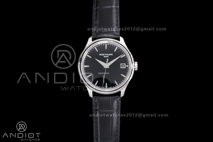 Calatrava 5227 SS 3KF 1:1 Best Edition Black Dial on Black Leather Strap A324 Super Clone V2