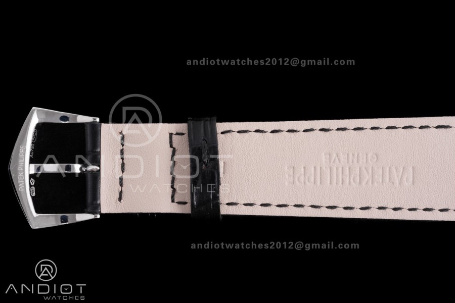 Calatrava 5227 SS 3KF 1:1 Best Edition Black Dial on Black Leather Strap A324 Super Clone V2