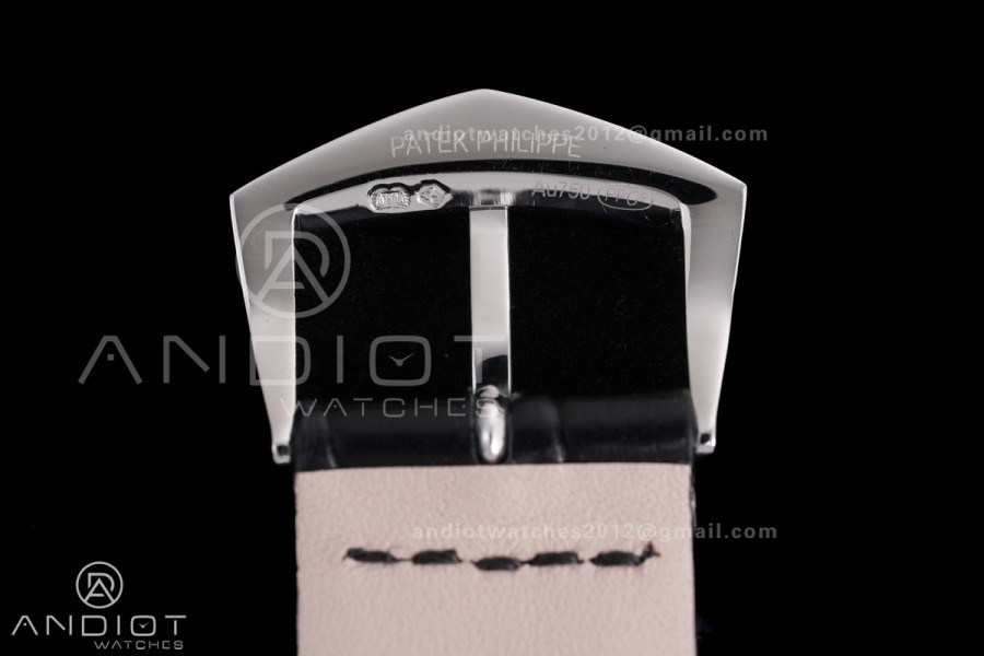 Calatrava 5227 SS 3KF 1:1 Best Edition Black Dial on Black Leather Strap A324 Super Clone V2