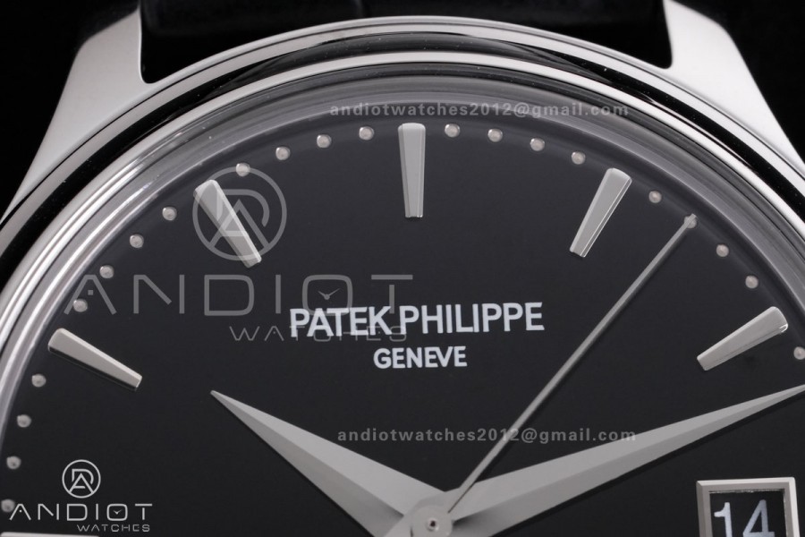 Calatrava 5227 SS 3KF 1:1 Best Edition Black Dial on Black Leather Strap A324 Super Clone V2