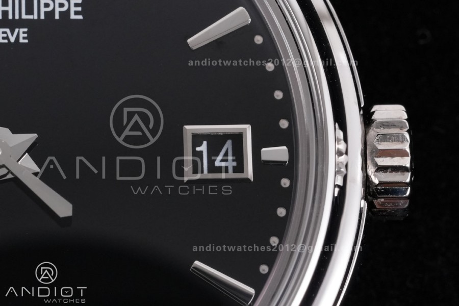 Calatrava 5227 SS 3KF 1:1 Best Edition Black Dial on Black Leather Strap A324 Super Clone V2
