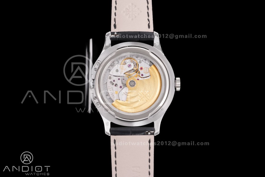 Calatrava 5227 SS 3KF 1:1 Best Edition Black Dial on Black Leather Strap A324 Super Clone V2