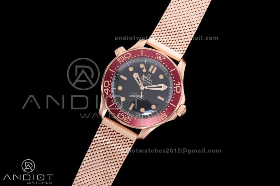 Seamaster 300M Bronze Gold VSF 1:1 Best Edition Black Dial On Bronze Gold Mesh Bracelet SA8806 Super Clone