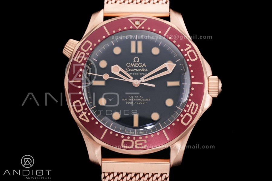 Seamaster 300M Bronze Gold VSF 1:1 Best Edition Black Dial On Bronze Gold Mesh Bracelet SA8806 Super Clone