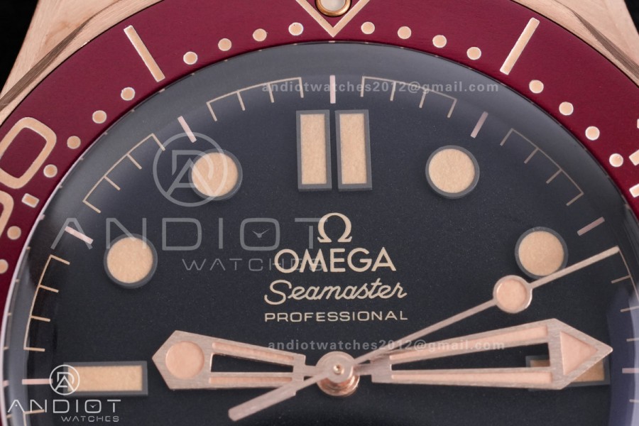 Seamaster 300M Bronze Gold VSF 1:1 Best Edition Black Dial On Bronze Gold Mesh Bracelet SA8806 Super Clone