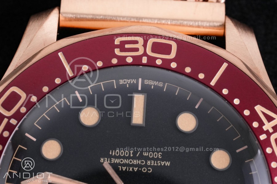 Seamaster 300M Bronze Gold VSF 1:1 Best Edition Black Dial On Bronze Gold Mesh Bracelet SA8806 Super Clone