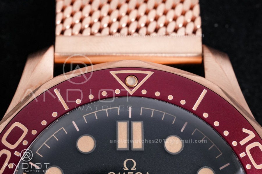 Seamaster 300M Bronze Gold VSF 1:1 Best Edition Black Dial On Bronze Gold Mesh Bracelet SA8806 Super Clone