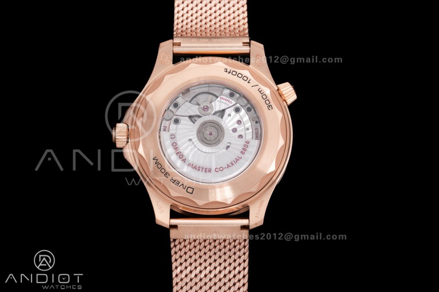 Seamaster 300M Bronze Gold VSF 1:1 Best Edition Black Dial On Bronze Gold Mesh Bracelet SA8806 Super Clone