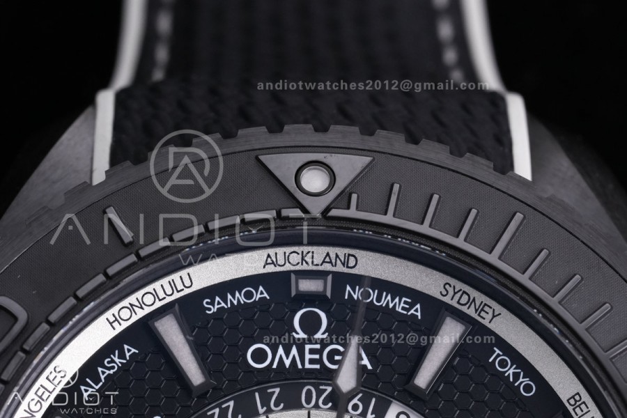 Planet Ocean 45.5mm GMT Worldtimer Real Ceramic VSF 1:1 Best Edition Black/Grey Dial On Black Rubber Strap Super Clone 8938