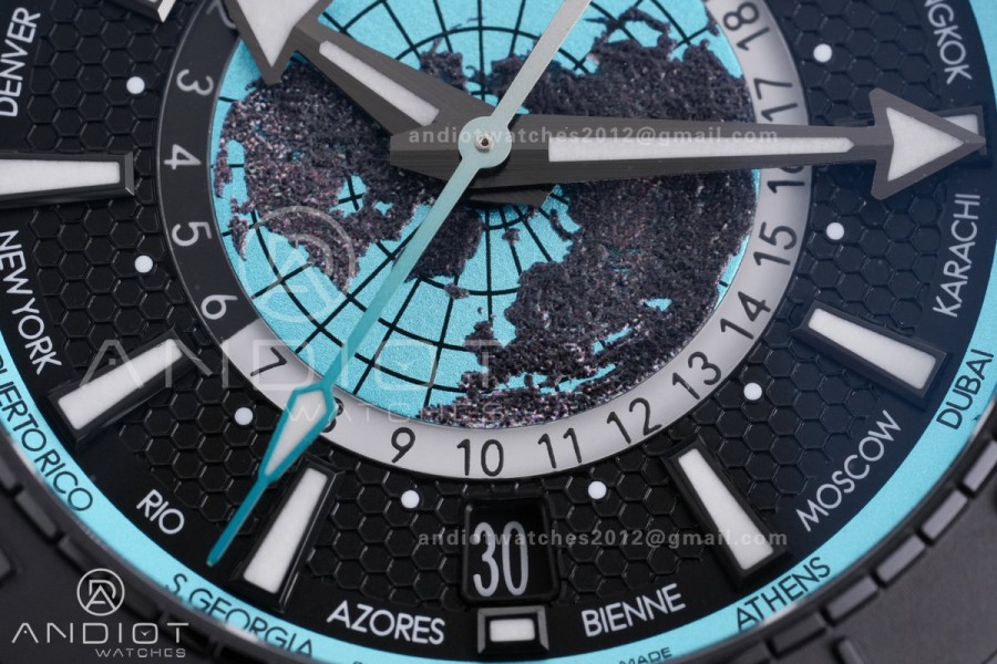 Planet Ocean 45.5mm GMT Worldtimer Real Ceramic VSF 1:1 Best Edition Black/blue Dial On Black Rubber Strap Super Clone 8938