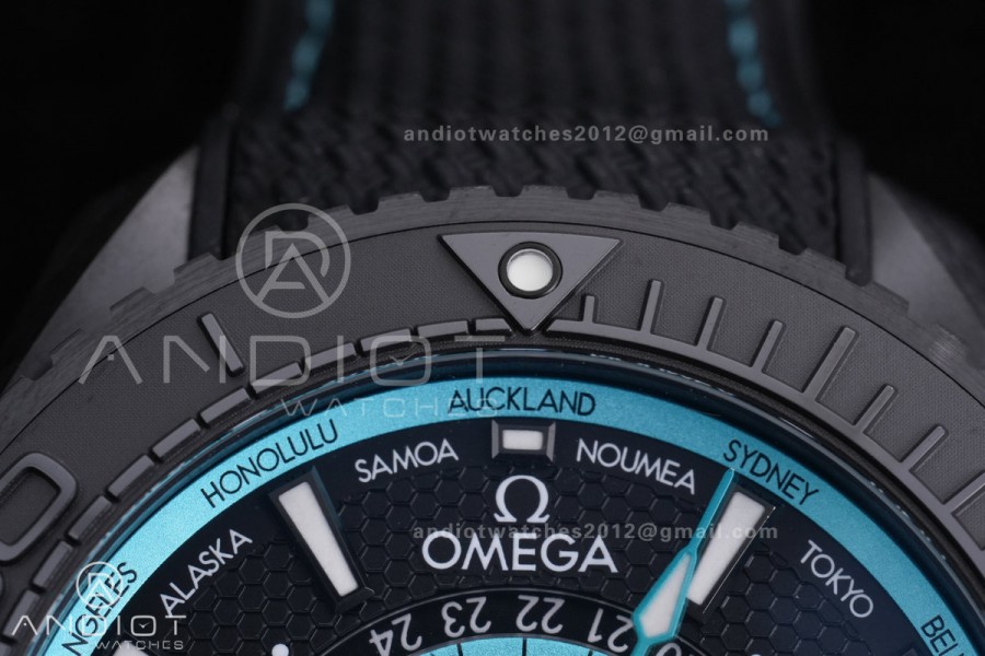 Planet Ocean 45.5mm GMT Worldtimer Real Ceramic VSF 1:1 Best Edition Black/blue Dial On Black Rubber Strap Super Clone 8938