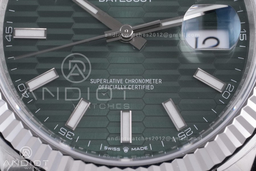DateJust 41 126334 904L SS VSF 1:1 Best Edition Green Textured Dial on Oyster Bracelet VS3235