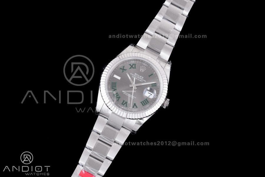 DateJust 41 126334 904L SS VSF 1:1 Best Edition Gray Dial Green Roman on Oyster Bracelet VS3235