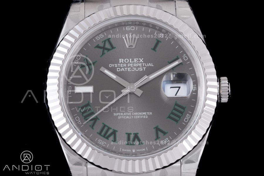 DateJust 41 126334 904L SS VSF 1:1 Best Edition Gray Dial Green Roman on Oyster Bracelet VS3235