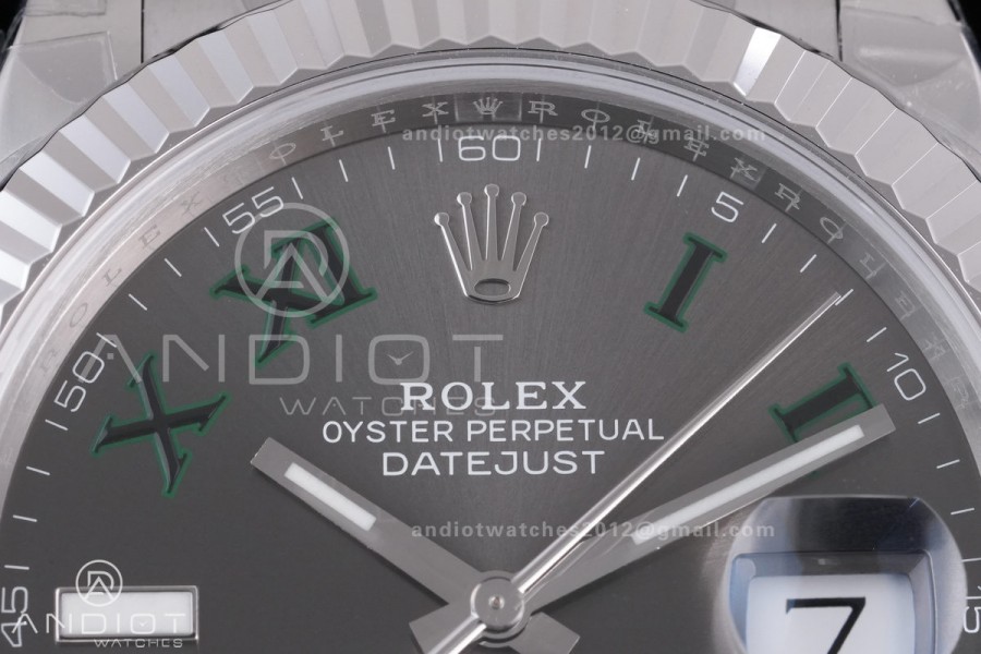 DateJust 41 126334 904L SS VSF 1:1 Best Edition Gray Dial Green Roman on Oyster Bracelet VS3235