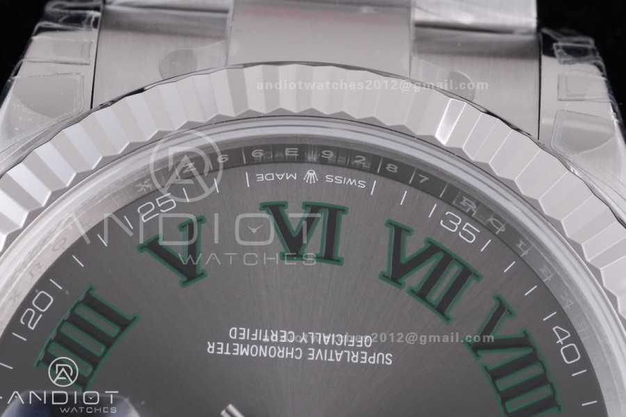 DateJust 41 126334 904L SS VSF 1:1 Best Edition Gray Dial Green Roman on Oyster Bracelet VS3235