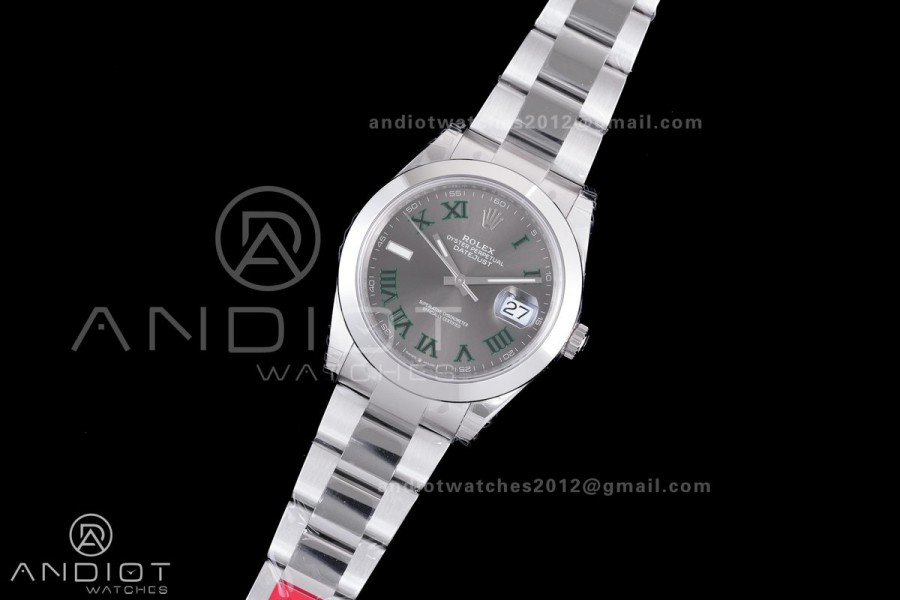DateJust 41 126300 904L SS VSF 1:1 Best Edition Gray Dial Green Roman on Oyster Bracelet VS3235