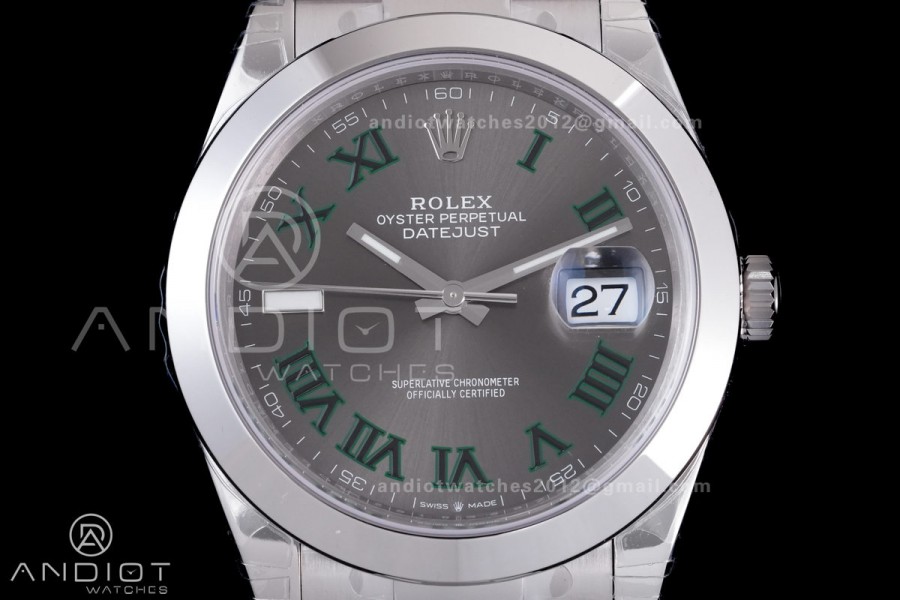 DateJust 41 126300 904L SS VSF 1:1 Best Edition Gray Dial Green Roman on Oyster Bracelet VS3235
