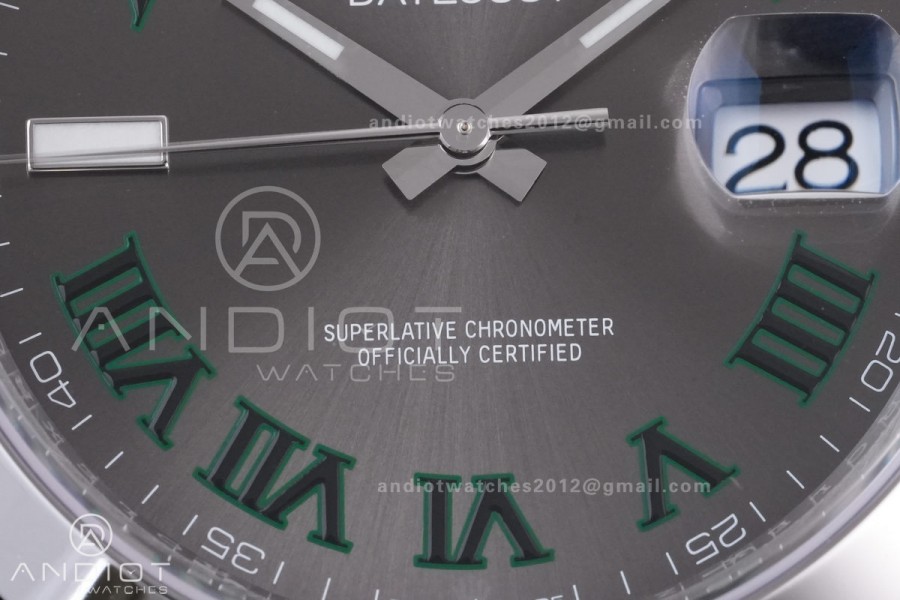 DateJust 41 126300 904L SS VSF 1:1 Best Edition Gray Dial Green Roman on Oyster Bracelet VS3235