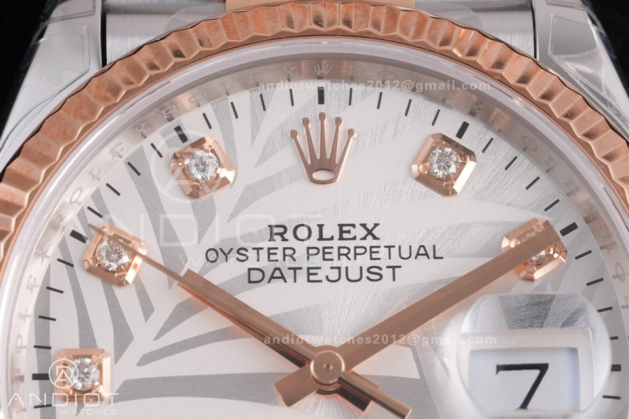DateJust 36 SS 126231 VSF 1:1 Best Edition 904L SS/RG Silver Leaves Dial on Jubilee Bracelet VS3235