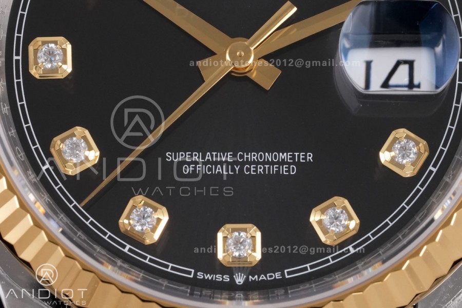 DateJust 36 126233 VSF 1:1 Best Edition 904L Steel Black Dial Diamonds Markers on Jubilee  VS3235
