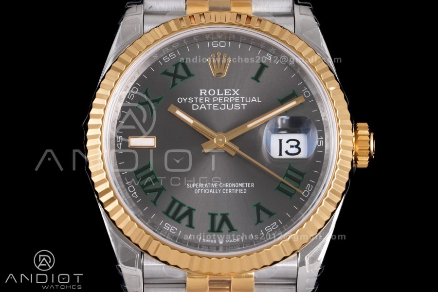 DateJust 36 SS/YG 126233 VSF 1:1 Best Edition 904L Steel Gray Dial Green Roman Marker on Jubilee Bracelet VS3235
