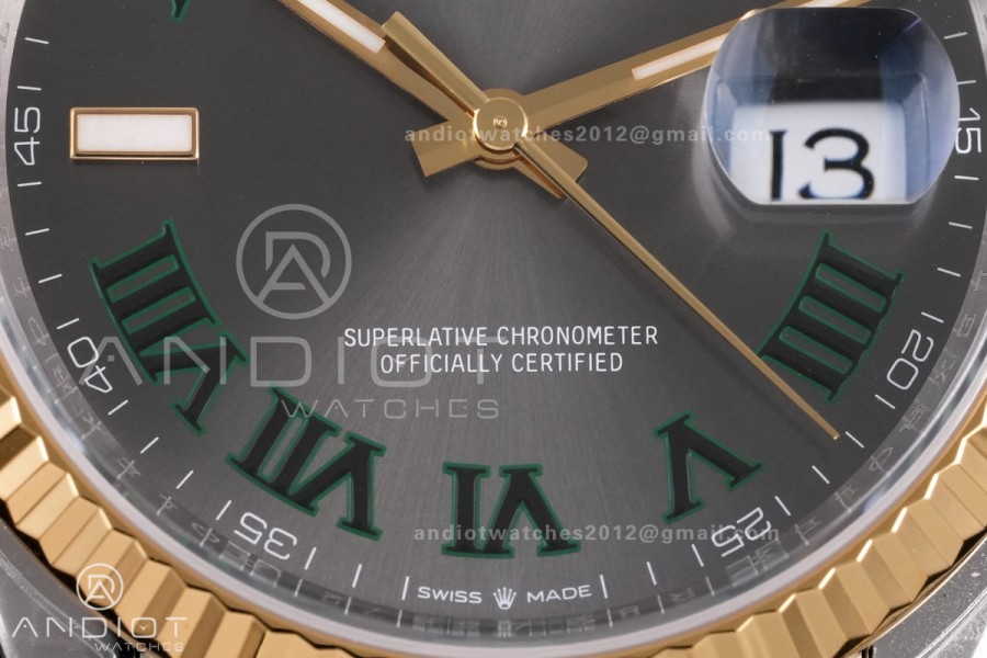 DateJust 36 SS/YG 126233 VSF 1:1 Best Edition 904L Steel Gray Dial Green Roman Marker on Jubilee Bracelet VS3235