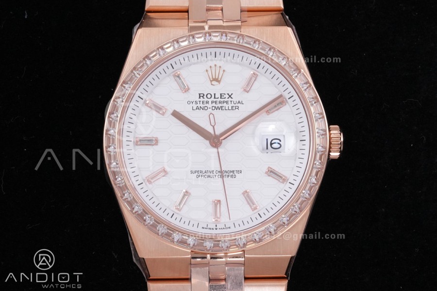 Land Dweller 127385 Diamond Bezel RG ESF White Dial T Diamond Marker On RG Bracelet A7135