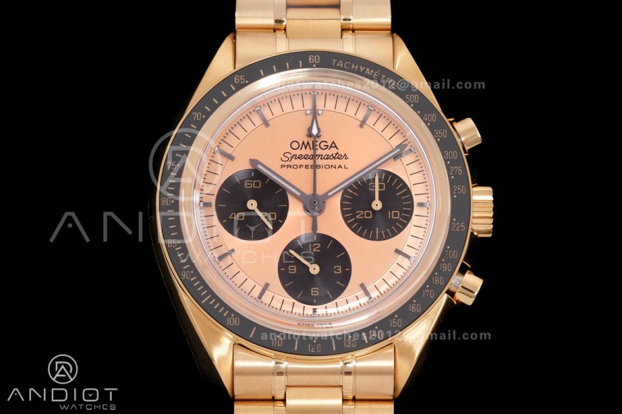 Speedmaster Professional YG N1F Best Edition Gold Dial Black Subdial On YG Bracelet Asian 3861
