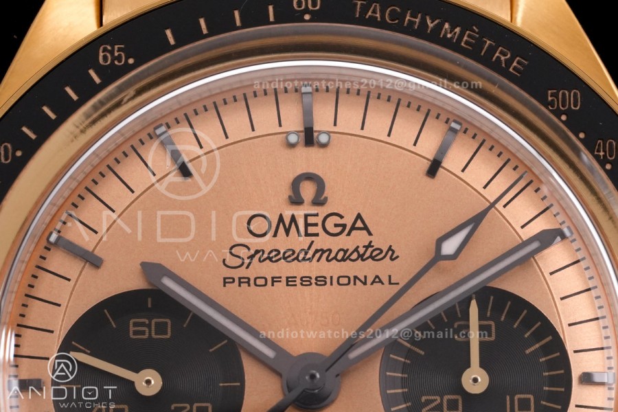 Speedmaster Professional YG N1F Best Edition Gold Dial Black Subdial On YG Bracelet Asian 3861